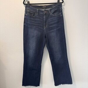 Judy Blue Women's 13/31 Jean Blue Wide Leg Crop Frayed Hem High Rise Denim